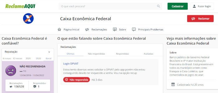 DPVAT: Reclame Aqui informa que o atendimento da Caixa não é recomendável